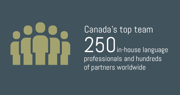 canada_top_team Canada's top team. 250 in-house language professionals and hundreds of partners worldwide